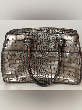 London Fog Metallic Bronze Faux Croc-Embossed Satchel